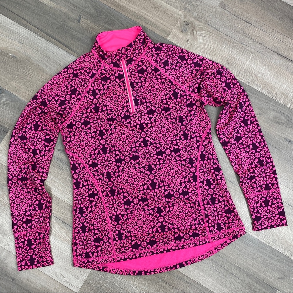 Ideology Floral Damask Print Quarter Zip Athletic Top Purple Pink Medium - Picture 10 of 14